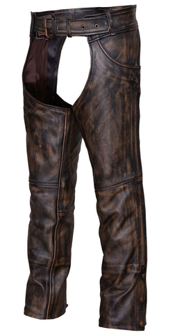 Mens Motorcycle Jean pocket Retro Brown Premium Cow Hide Leather Chap Pant