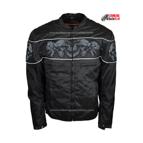 Men's Motorcycle Reflective Skull Textile jacket with 2 Gun pockets inside