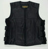 MEN'S BIKER SWAT UPDATED TEAM STYLE LEATHER BIKER VEST WITH SINGLE PANEL BACK