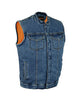 MEN'S SON OF ANARCHY BLUE DENIM MOTORCYCLE VEST 2 GUN POCKETS W/HOLSTERS ZIPPER