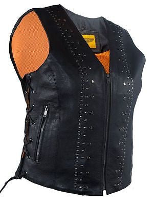 WOMEN'S MOTORCYCLE RIDERS ZIPPER STUDDED VEST W/2 GUN POCKETS W/SIDE LACES