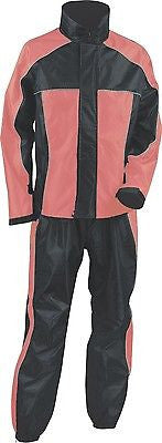 MOTORCYCLE BLK/PINK WOMEN'S RAIN GEAR WATERPROF LIGHTWEIGHT REFLECTIVE W/HUDDY