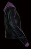 WOMEN'S STRIPED MOTORCYCLE SCOOTER LEATHER JACKET W/ REMOVABLE HOODIE BLK PURPLE