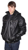 MEN'S BLK BOMER LEATHER JACKET WITH REMOVABLE HOOD VERY SOFT LEATHER W/ELASTICS