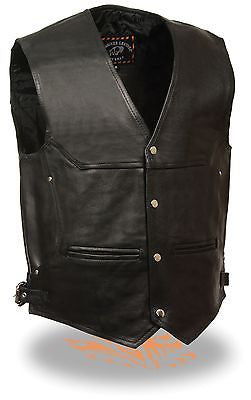 MEN'S MOTORCYCLE DEEP POCKET LEATHER VEST WITH SIDEBUCKLE SOFT DURABLE LEATHER