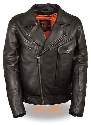 Men's Motorcycle Side set belt Utility pocket M/C Leather jacket