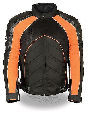 MEN'S MOTORCYCLE ORANGE COMBO LEATHER/TEXTILE MESH RACER JACKET W/ARMOUR INSIDE