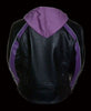 WOMEN'S STRIPED MOTORCYCLE SCOOTER LEATHER JACKET W/ REMOVABLE HOODIE BLK PURPLE