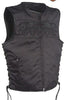 MEN'S MOTORCYCLE SKULL TEXTLE VEST W/2GUN POCKETS & SIDE LACES WITH LEATHER TRIM