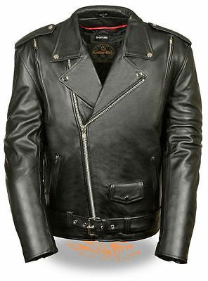 MEN'S MOTORCYCLE COWHIDE CLASSIC M/C JACKET POLICE TERMINATOR STYLE