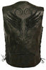 WOMEN'S MOTORCYCLE BLACK LEATHER VEST W/ STUD & WINGS DETAILING 2GUNPOCKETS SEXY