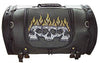 MOTORCYCLE LARGE NYLON TRUNK SKULL SISSY T BAR BAG WITH ORANGE FLAME TRAVEL