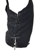 Men's Motorcycle Blk 8 Pocket denim shirt collar vest with side laces