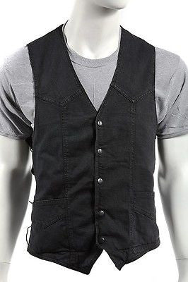 MEN'S MOTORBIKE SIDE LACE BLK PLAIN DENIM VEST W/5 SNAP BUTTONS & 2 GUN POCKETS 