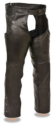 MOTORYCLE MENS BLK THREE POCKET CHAP WITH THIGH PATCH POCKET VERY SOFT LEATHER