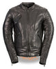 WOMEN'S MOTORCYCLE RIDING BLK LEATHER JACKET WITH PHOENIX STUDDING EMBROIDERY