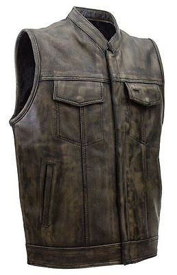 Men's Motorcycle Son of anarcy distressed leather vest with 2 Gun pockets