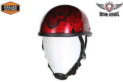 MOTORCYCLE SHINY EAGLE NOVELTY HELMET W/BURGANDY BONEYARD GRAPHIC W/CHIN STRAP