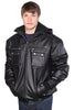 MEN'S BLK BOMER LEATHER JACKET WITH REMOVABLE HOOD VERY SOFT LEATHER W/ELASTICS