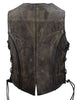 WOMEN'S MOTORCYCLE DISTRESSED/BRN CLASSIC BRAIDED BIKER VEST WITH LACES