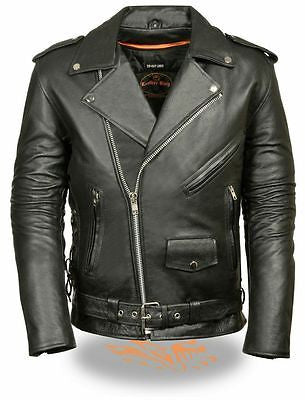 MEN'S MOTORCYCLE CLASSIC MC JACKET LACE SIDE POLICE BIKER TERMINATOR STYLE
