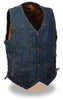 MEN'S BLUE 10 POCKET DENIM MOTORCYCLE VEST GUN POCKET W/SIDE LACES GREATPRICE
