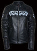WOMEN'S REFLECTIVE SKULL MOTORCYCLE LEATHER CROSSOVER SCOOTER JACKET NEW BLACK