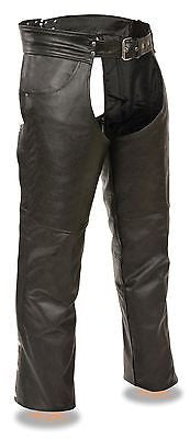MEN'S MOTORYCLE RIDERS PANT BLK CLASSIC CHAP REAL LEATHER W/JEAN POCKETS NEW 