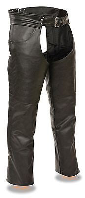 MEN'S MOTORYCLE RIDERS PANT BLK CLASSIC CHAP REAL LEATHER W/JEAN POCKETS NEW