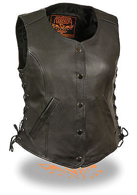MOTORCYCLE CLASSIC LADIES SIDE LACE VEST W/2 GUN POCKETS INSIDE AND SINGLE PANEL 