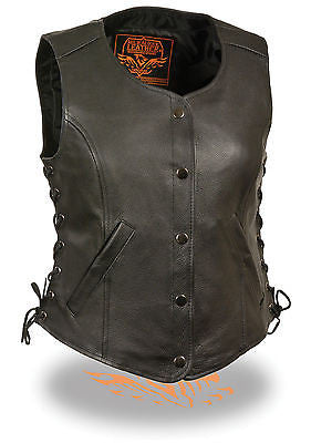 MOTORCYCLE CLASSIC LADIES SIDE LACE VEST W/2 GUN POCKETS INSIDE AND SINGLE PANEL