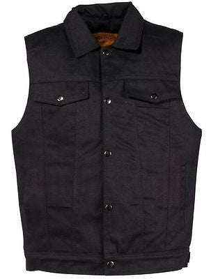 Men's Jean Style with Shirt Collar blk denim motorcycle vest w/2 gun pockets