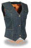 MOTORCYCLE CLASSIC LADIES DENIM OPEN NECK VEST W/3 SNAP BUTTONS
