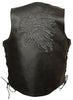 Men's Motorcycle Side Lace Indian Head embossed back blk leather vest