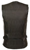 WOMEN'S MOTORCYCLE RIDING BLK LEATHER VEST W/REFLECTIVE TRIBAL DESIGN & PIPING