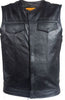 Men's Motorcycle Son Of Anarcy Leather Collarless vest with 2 Gun pockets inside