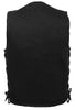 MEN'S MOTORBIKE SIDE LACE BLK DENIM CLUB VEST W/4 SNAP BUTTONS & 2 GUN POCKETS
