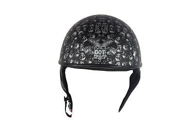 Motorcycle Flat Blk Dot approved Low profile Biker Helmet with Skull graphics
