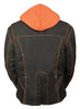 WOMEN'S MOTORCYCLE RIDING BLK/ORANGE TEXTILE JACKET W/REFLECTIVE TRIBAL DETAIL