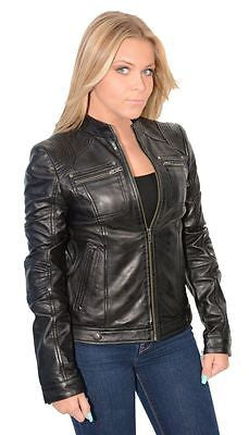 WOMEN'S RACER SHORT MILITARY STYLE BLK VERY SOFT REAL LEATHER NEW