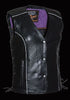 Women's purple leather vest with Studs wings back detailing w/gun pockets