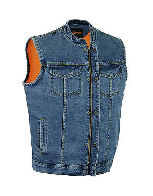MEN'S SON OF ANARCHY BLUE DENIM MOTORCYCLE VEST 2 GUN POCKETS W/HOLSTERS ZIPPER