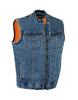 MEN'S SON OF ANARCHY BLUE DENIM MOTORCYCLE VEST 2 GUN POCKETS W/HOLSTERS ZIPPER