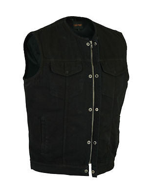 MEN'S SON OF ANARCHY BLACK DENIM COLLARLESS VEST 2 GUN POCKETS W/HOLSTERS ZIPPER