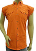 Men's Motorcycle Orange Cotton Cut off Frayed Sleeves Shirt