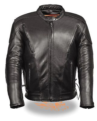 MEN'S MOTORCYCLE BLK SIDELACE VENTED JACKET WITH 2 GUN POCKETS INSIDE UPTO 11X