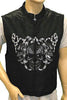 MEN'S MOTORCYCLE BLACK TEXTILE SKULL EMBROIDERED VEST REFLECTIVE SKULL IN NIGHT
