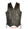 MEN'S MOTORCYCLE RIDERS 10 POCKET DISTRESSED BRN LEATHER VEST SIDE LACES LIGHT