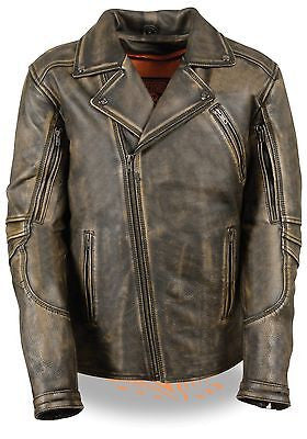 Men's Motorcycle Riding dirstressed retro brn police style leather jacket