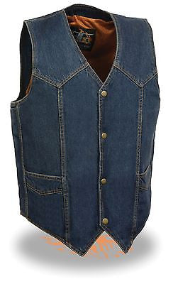 Men's Motorcycle Blue Plain Denim Vest with 2 Gun pockets inside
